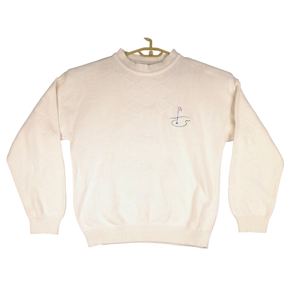 Nutmeg Mills Vintage Golf Sweater Mens Large Ivory‎ Cotton USA Made